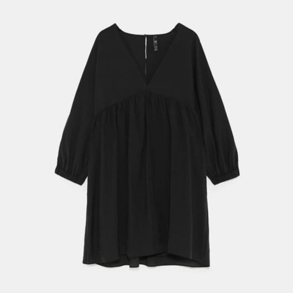 SOLD ZARA Puff Sleeve Babydoll Dress Black M - Picture 6 of 14